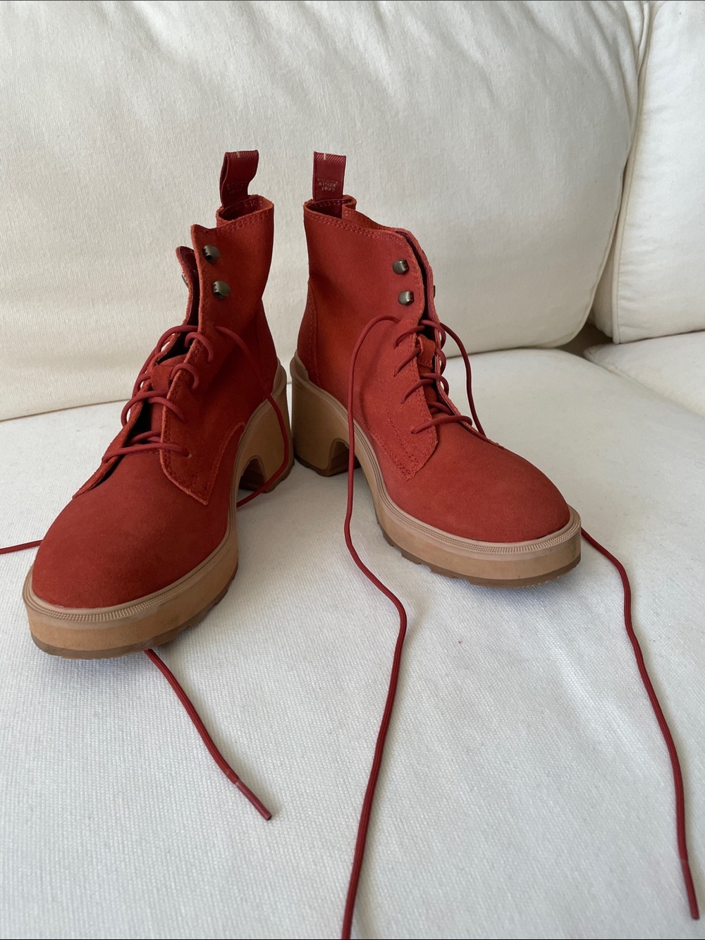 Sorel Rust Red Lace-Up Suede Platform Ankle Boots